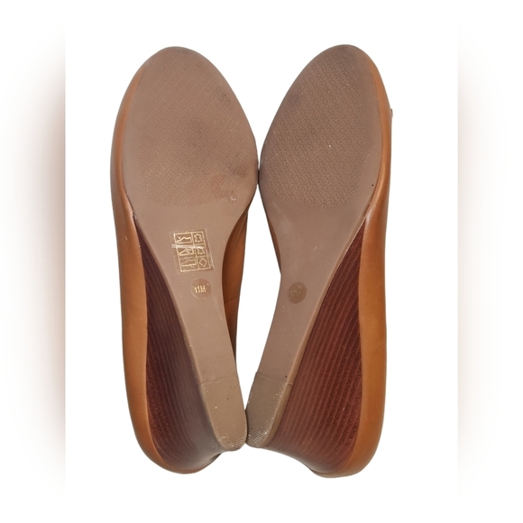 TORY BURCH BROWN LEATHER REVA LOGO WEDGE PUMP SZ US 11M - Picture 14 of 15